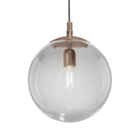 Global Globe Pendant Light – 60cm clear acrylic sphere shade with bronze fitting and E27 bulb, suspended on a black cable against a plain white background.