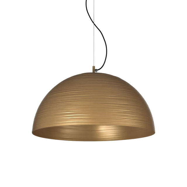 Chiara Dome Pendant Light 50cm in gold metal with a textured ribbed finish, single-light dome shade on a black cord and canopy, shown against a plain white background.