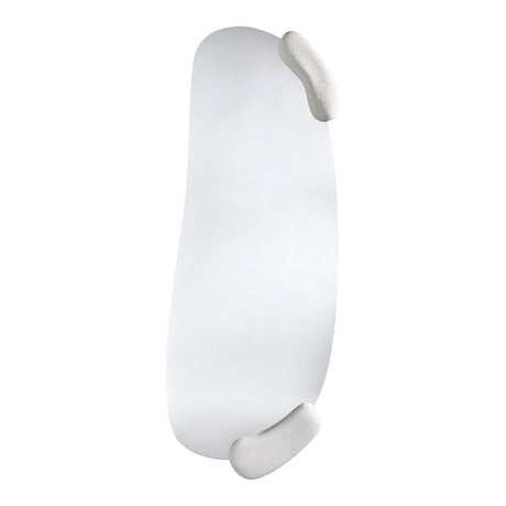 Calco Sculpted Full Length Wall Mirror 166cm in White, an irregular-shaped glass panel held by two moulded white sculptural forms, one upper and one lower, shown against a plain white background.