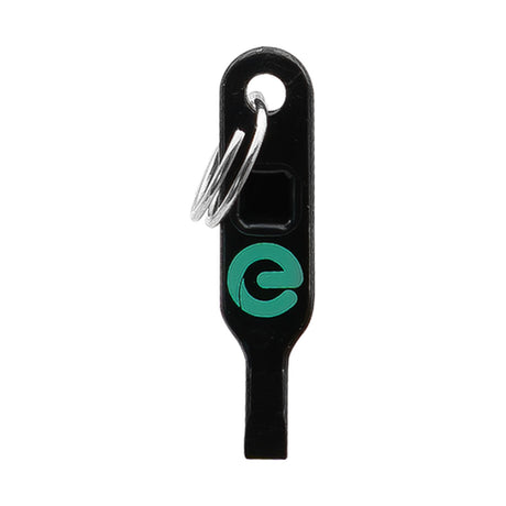 Espire Alarm Multi Tool in black ABS with green "e" logo and attached split key ring, shown on a plain white background.