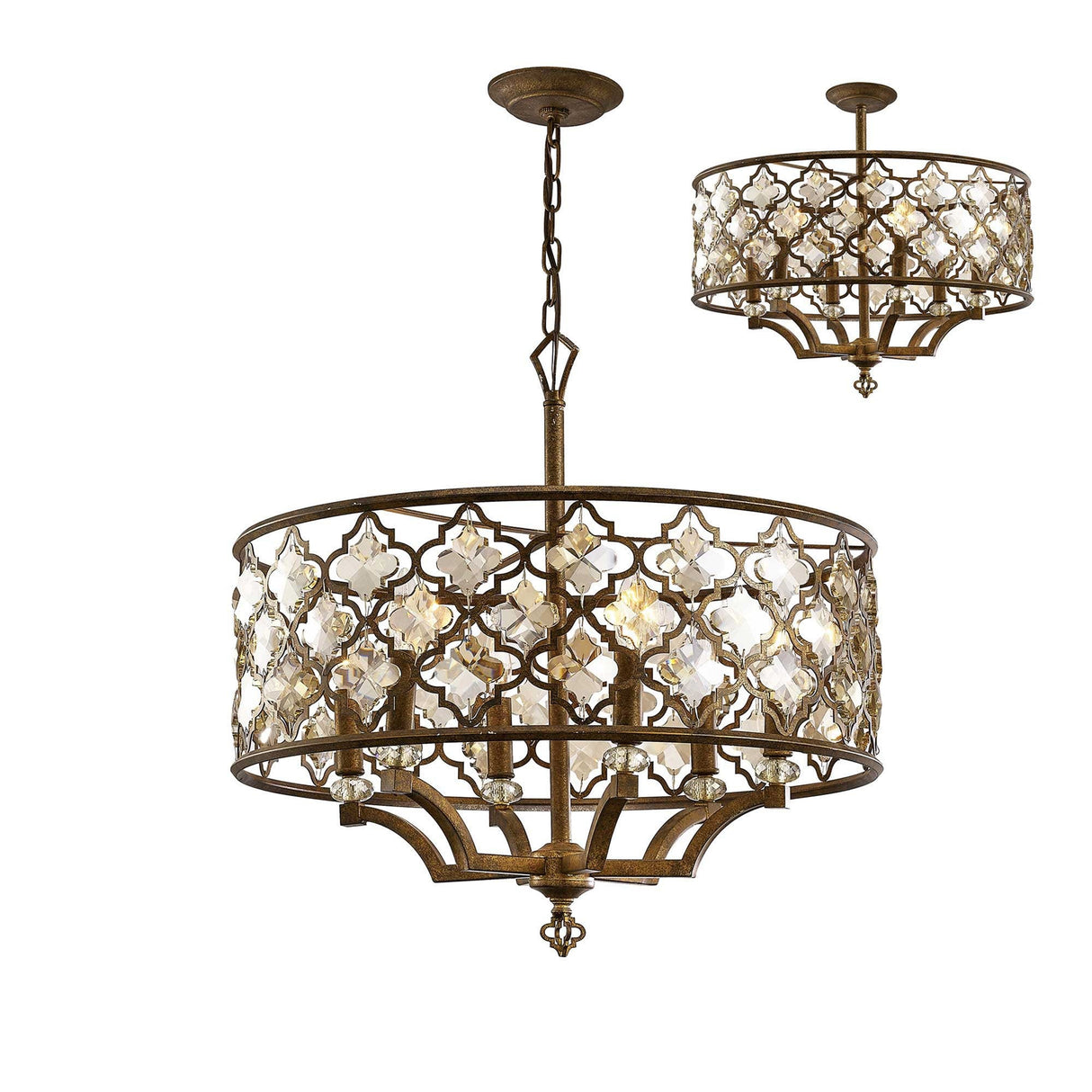 Indie 60cm Round 6 Light Crystal Chandelier - Mocha