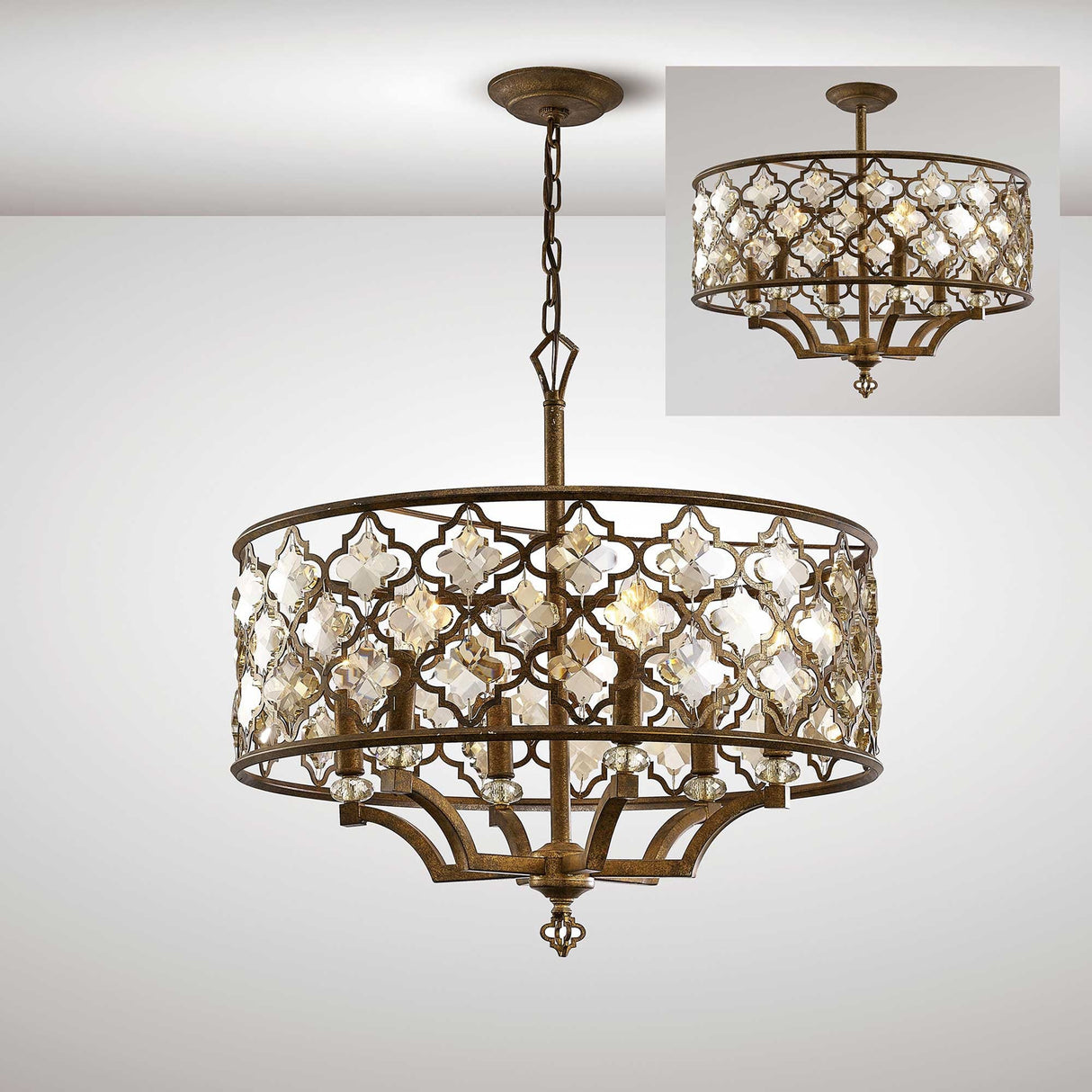 Indie 60cm Round 6 Light Crystal Chandelier - Mocha