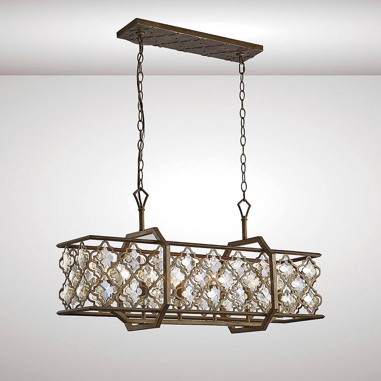Indie Rectangular 6 Light Crystal Linear Suspension Light - Mocha