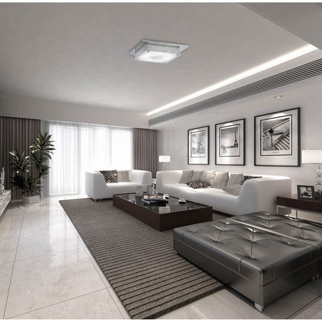 Ines Square LED Crystal Flush Ceiling Light 3600K 15W - Polished Chrome