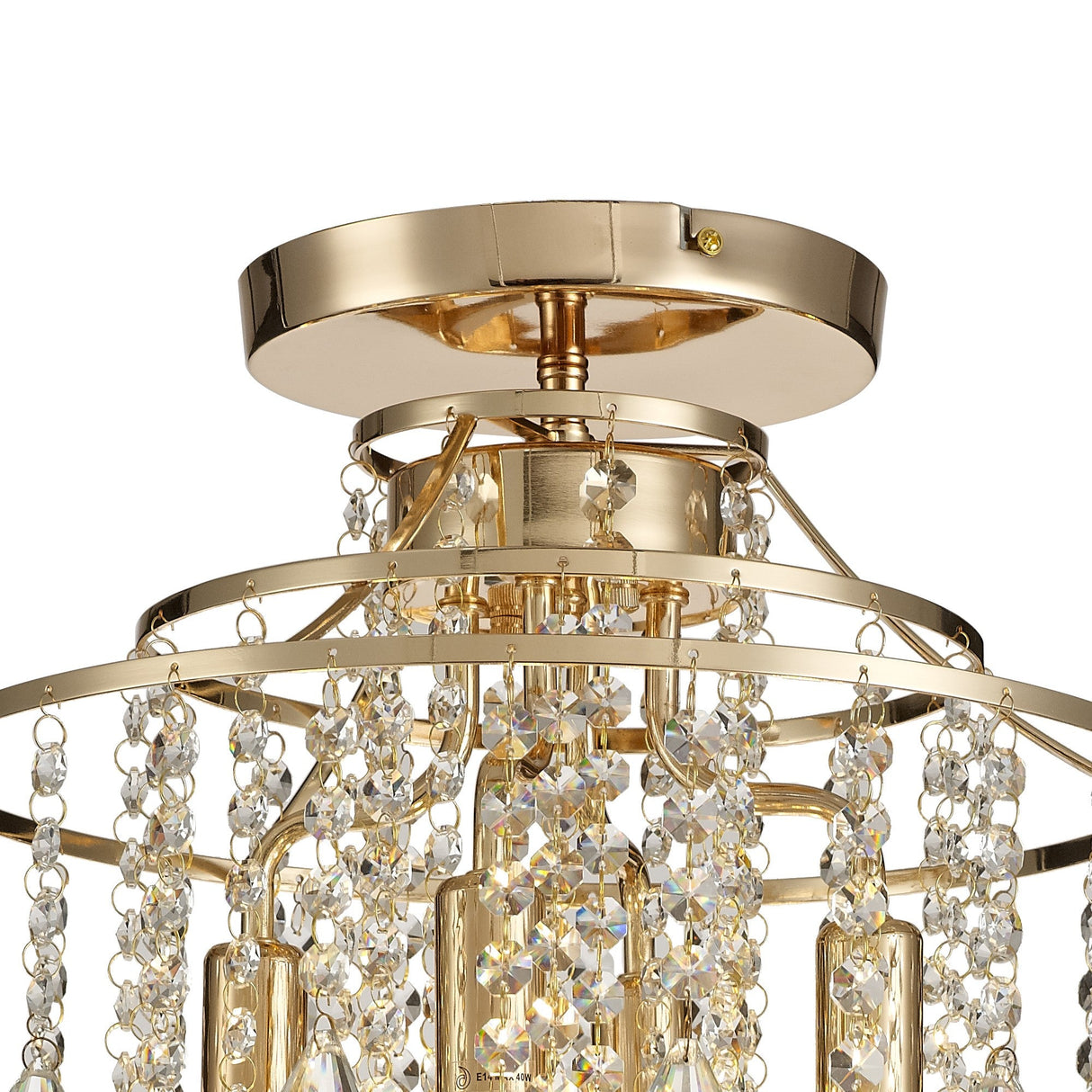 Inina 4 Light Crystal Semi-Flush Ceiling Light - French Gold