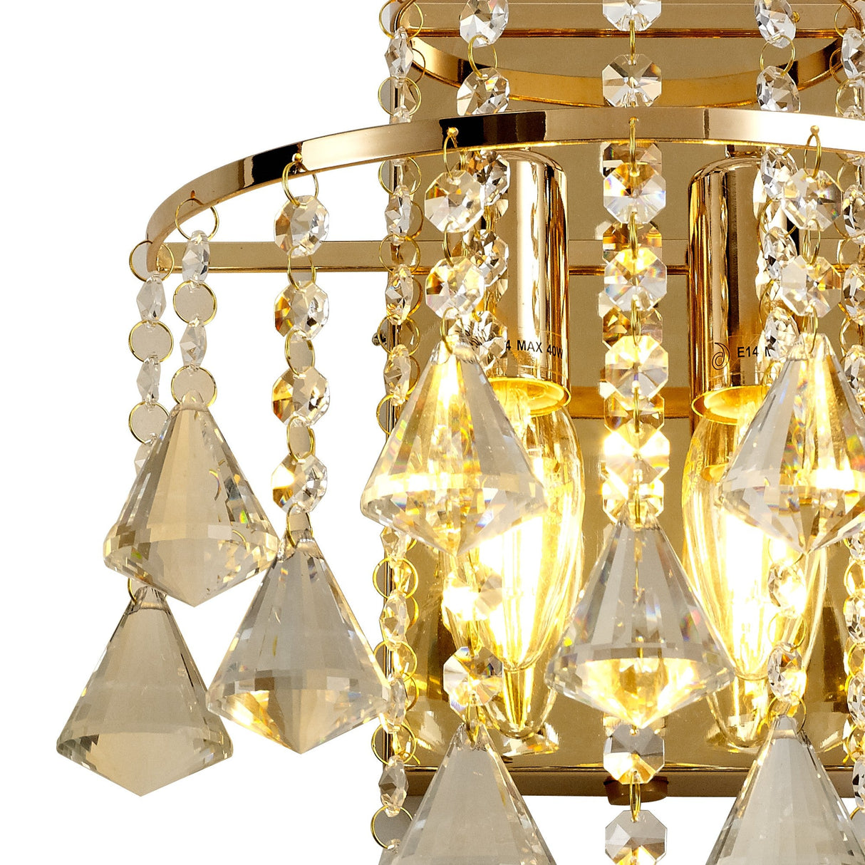 Inina 2 Light Crystal Wall Light With Switch - Gold