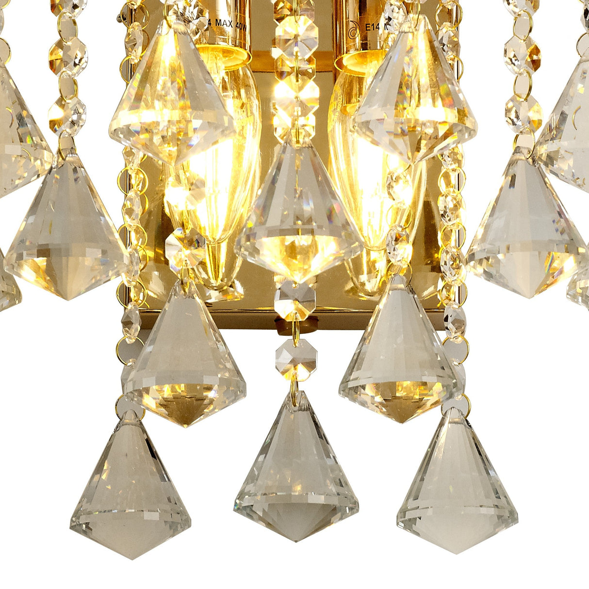 Inina 2 Light Crystal Wall Light With Switch - Gold