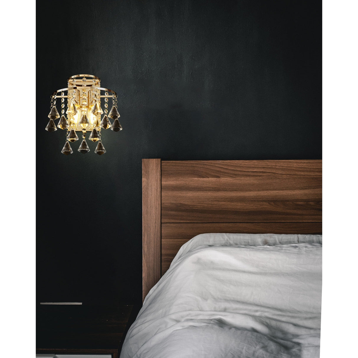 Inina 2 Light Crystal Wall Light With Switch - Gold