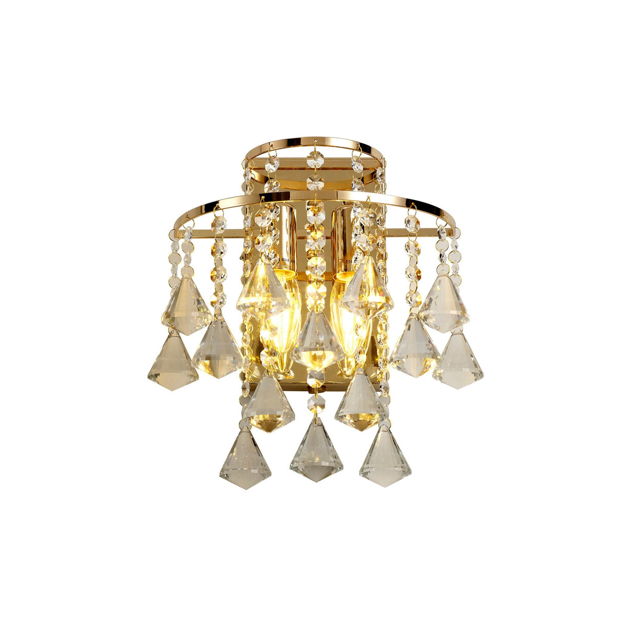 Inina 2 Light Crystal Wall Light With Switch - Gold