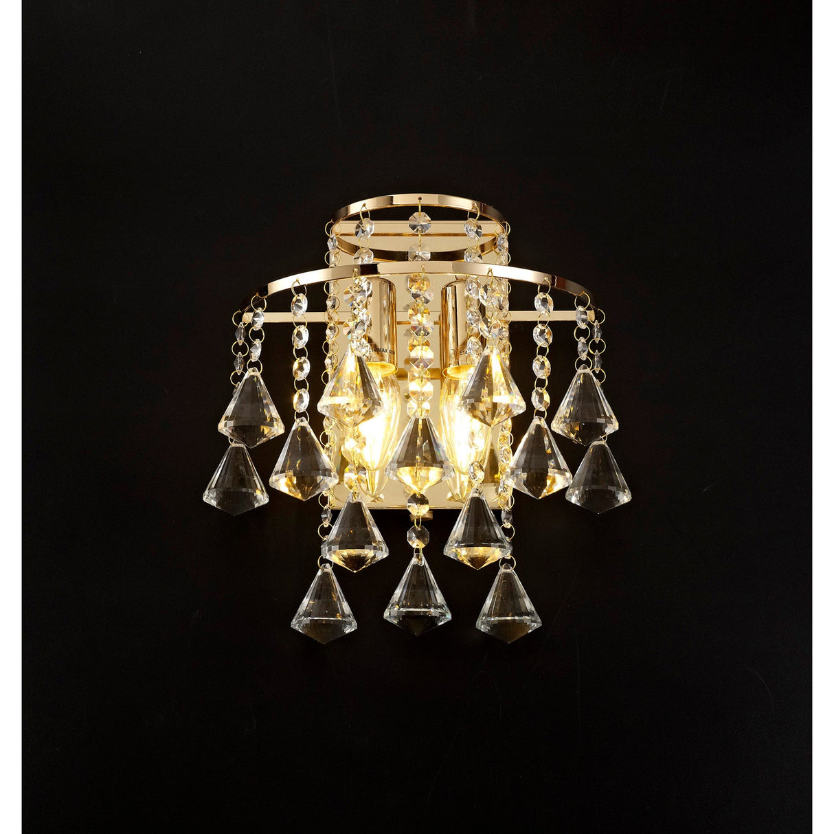 Inina 2 Light Crystal Wall Light With Switch - Gold