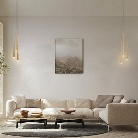 Interior view of Cascade LED Cluster Pendant Light in Brass, highlighting its stylish cluster for an inviting ambiance.