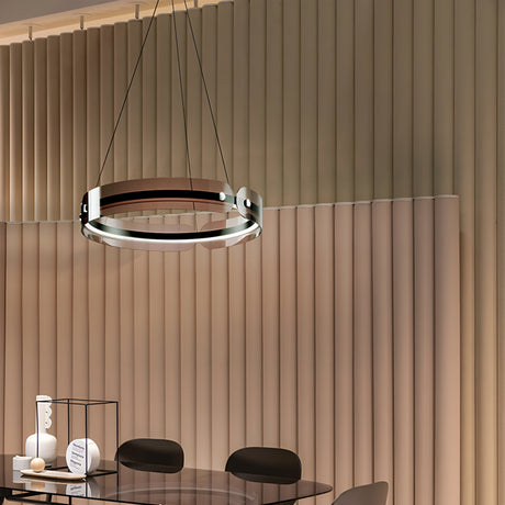 Interior view of Interstellar LED Circular Suspension Light in Graphite, illuminating a modern space with subtle elegance.