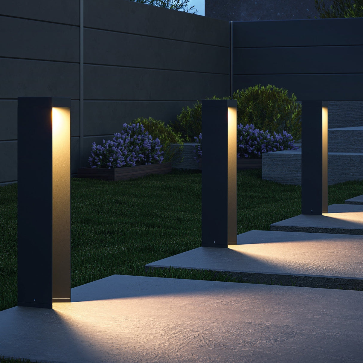 Interior view of Essen LED Bollard Light in black, demonstrating its seamless integration in outdoor settings