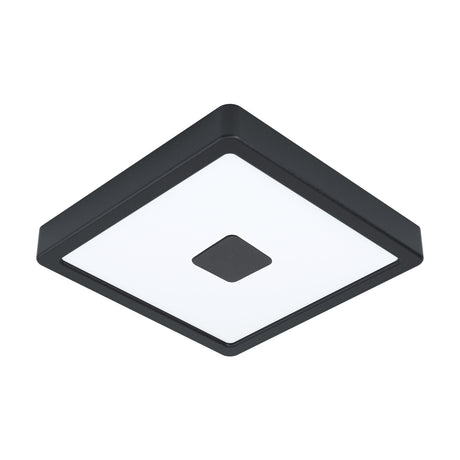 Iphias 2 LED Downlight in black, a square steel-framed fixture with a white plastic diffuser and small black square centrepiece, shown on a plain white background.