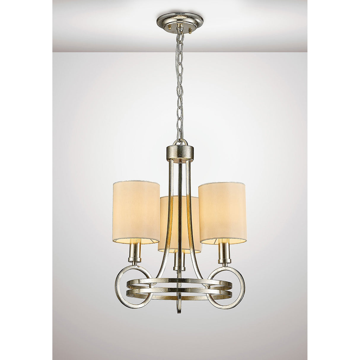 Isabella 40cm 3 Light Chandelier - Silver With Beige Shade