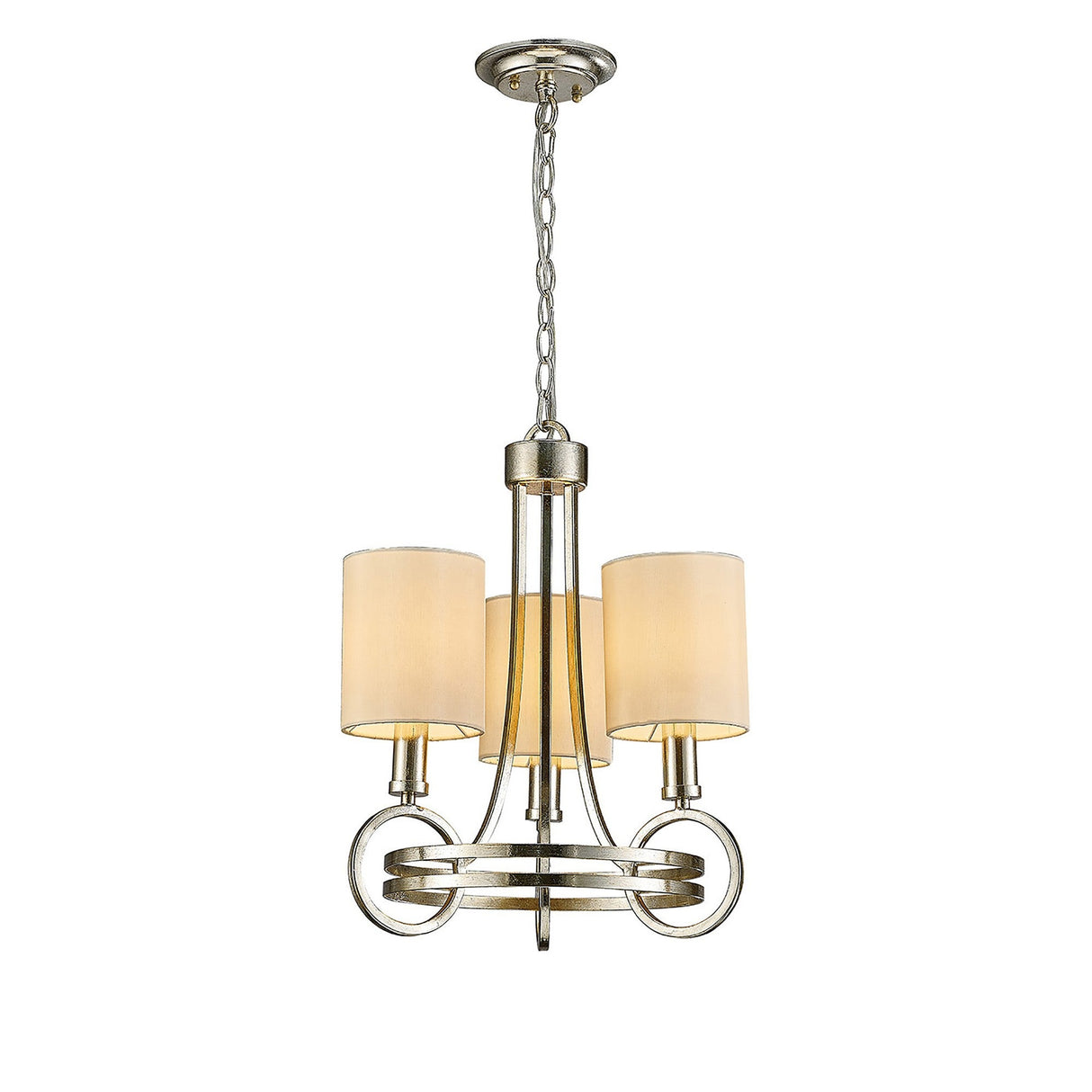 Isabella 40cm 3 Light Chandelier - Silver With Beige Shade