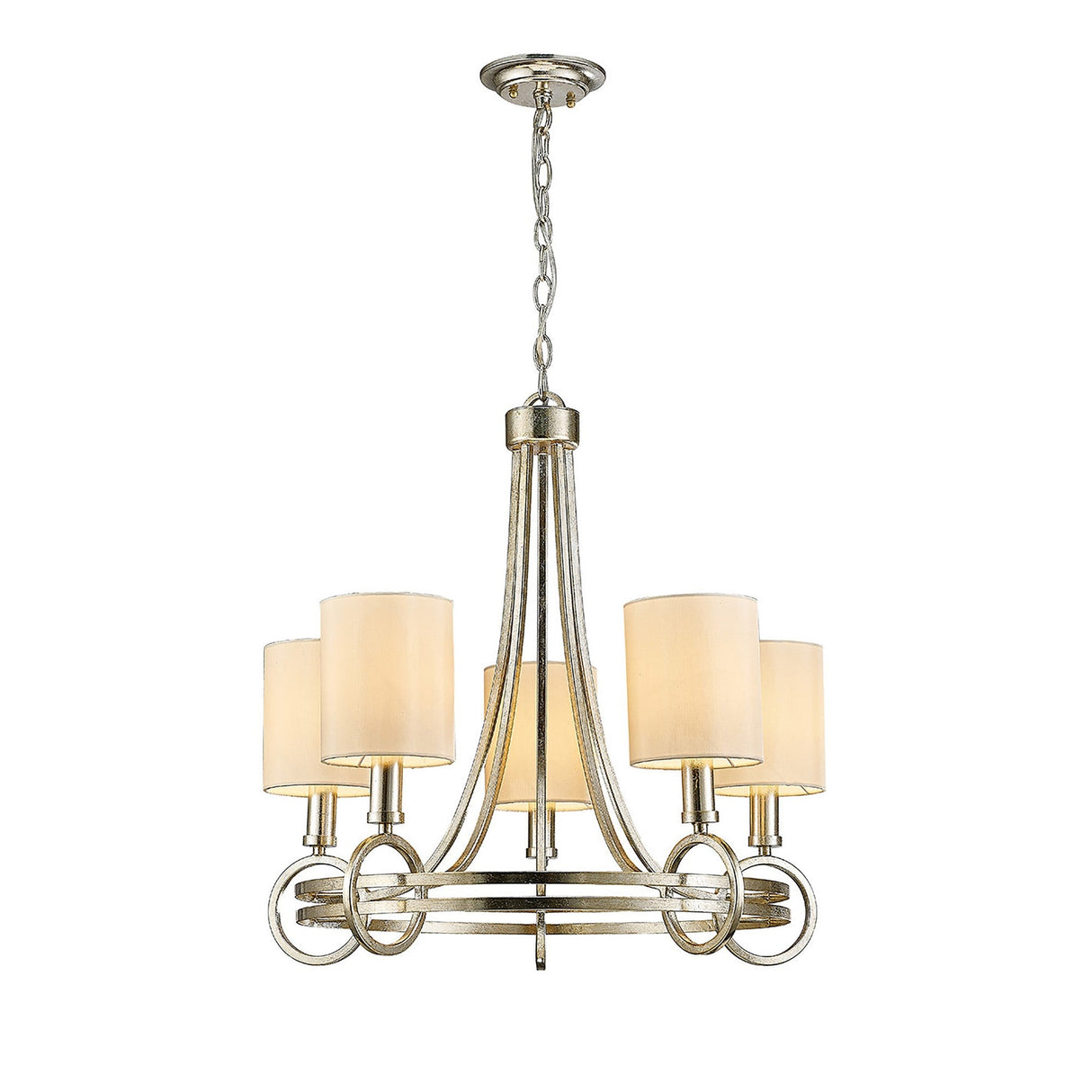 Isabella 64cm 5 Light Chandelier - Silver With Beige Shade