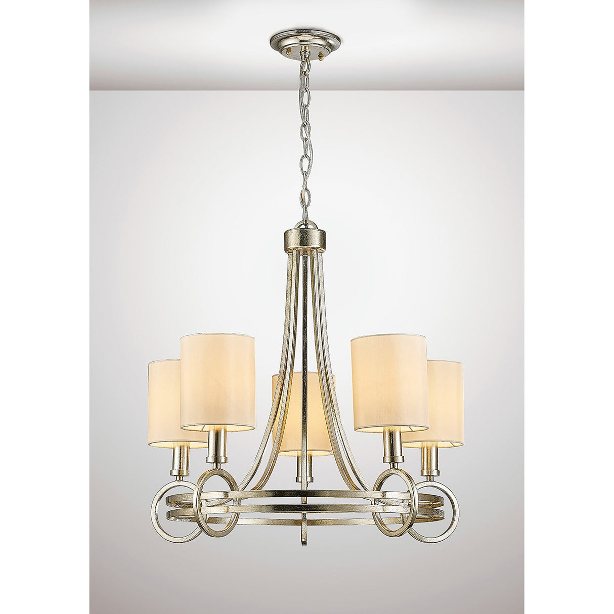 Isabella 64cm 5 Light Chandelier - Silver With Beige Shade