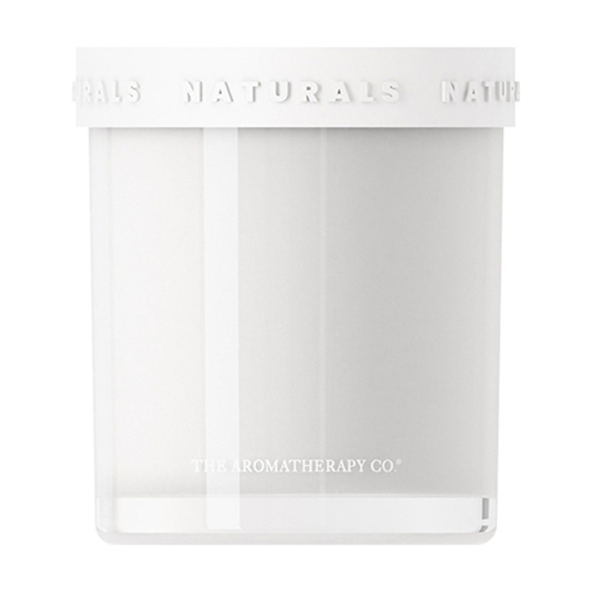 Neroli & Amber Wood Scented Candle with Lid 400g, round white vessel with embossed "Naturals" lid band, shown on a plain white background.