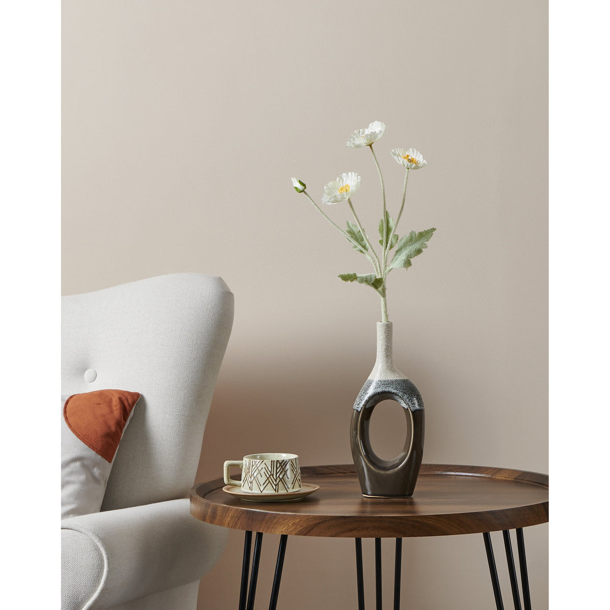Iwate Ceramic Vase - Beige & Black