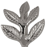 Janapur Napkin Ring in silver aluminium, close-up of the cast leaf sprig with fine veined detailing, shown against a plain white background.