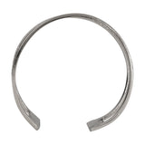 Janapur silver metal napkin ring, 5 x 5cm, formed from twin curved open bands joined at a flat base, polished finish, shown on a plain white background.