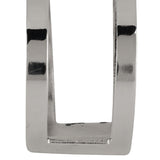 Close-up of the Janapur Napkin Ring, 5 x 5cm in silver metal, showing its polished finish and open twin-band design on a plain white background.