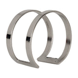 Janapur silver napkin ring in polished metal, formed from twin curved open bands joined at a flat base, 5 x 5cm, shown on a plain white background.
