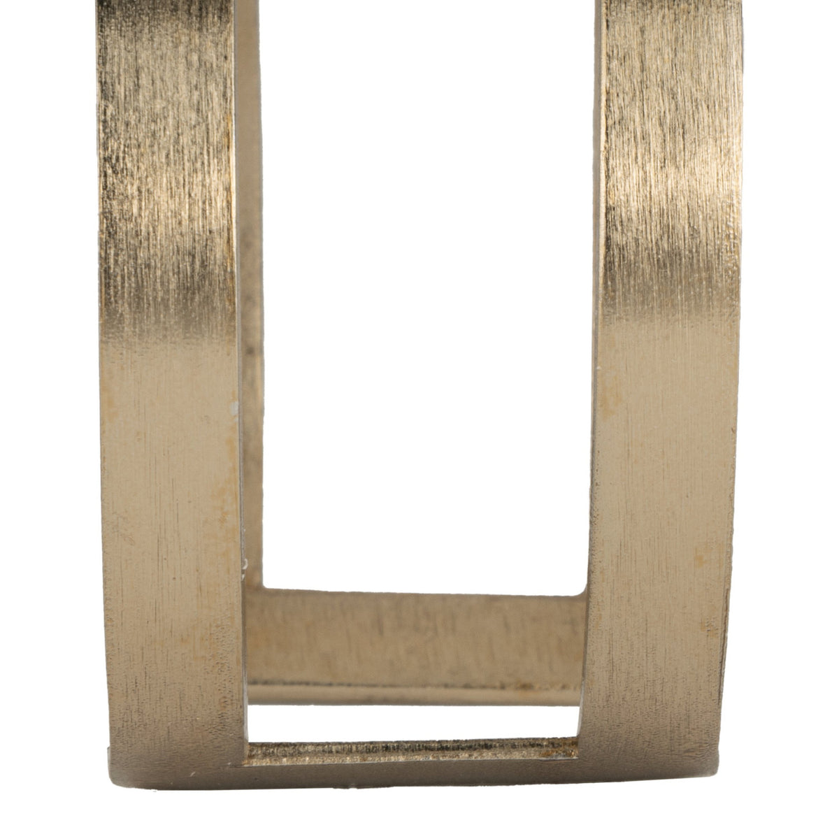Janapur Napkin Ring in gold metal, close-up of the open rectangular cuff with twin side-by-side bands and flat bridges, textured brushed finish, on a plain white background.