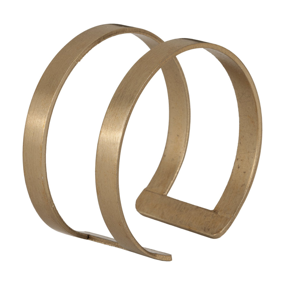Janapur Napkin Ring in gold metal, formed from two slim open bands joined by a flat bridge, shown on a plain white background.