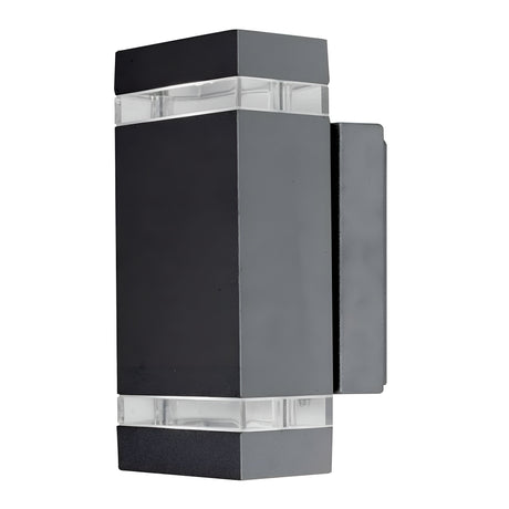 The Jannik 2 Light Outdoor LED Wall Light in graphite features a modern rectangular design with sleek black and transparent sections at the top and bottom for effective area illumination. Its energy-efficient functionality and minimalist aesthetic provide a contemporary enhancement to the decor.