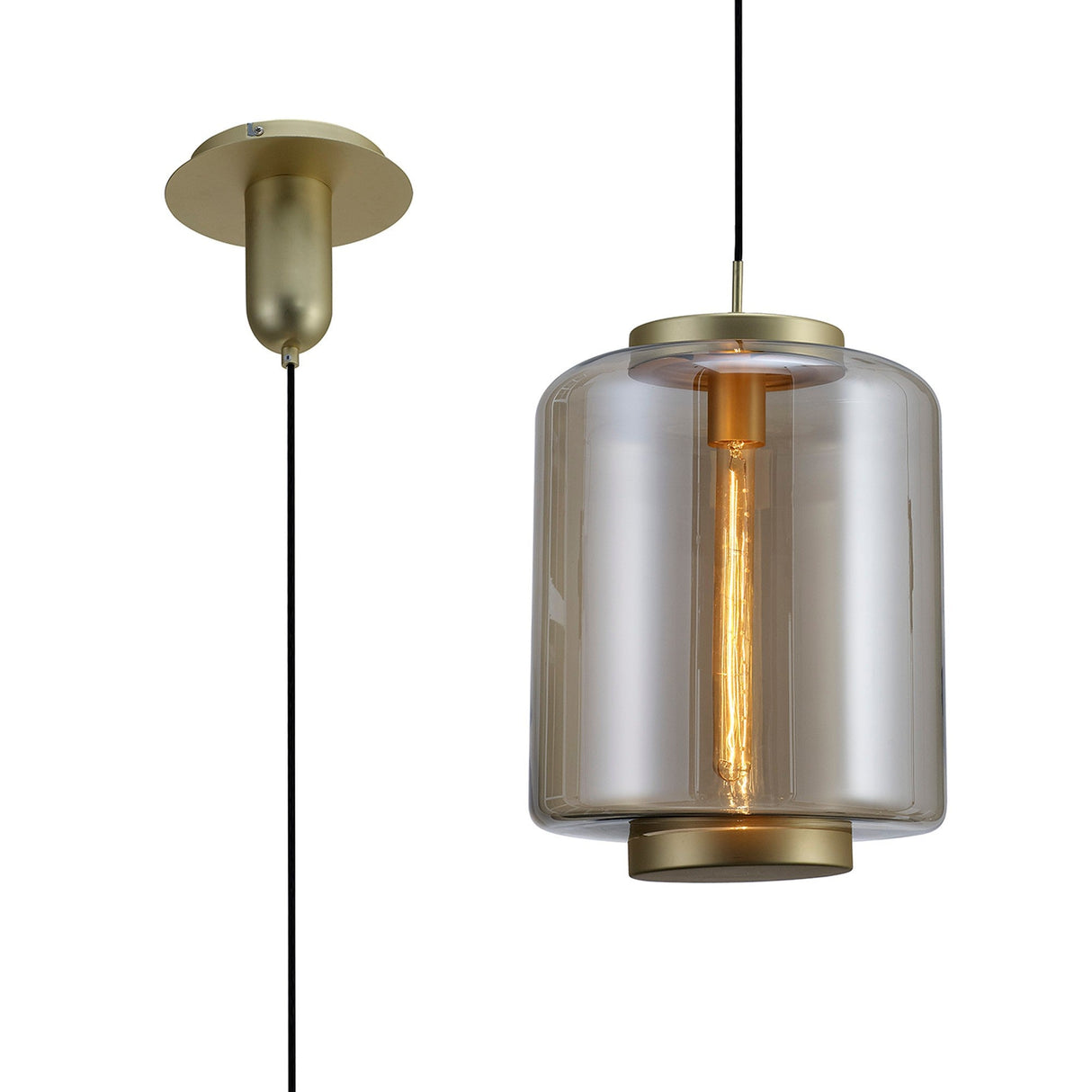 Jarras 30cm 1 Light Glass Pendant Light - Matt Gold & Cognac