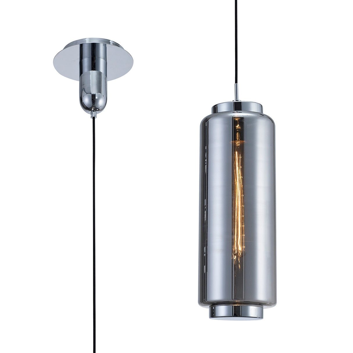 Jarras 20cm Large 1 Light Glass Pendant Light - Chrome & Ash Grey