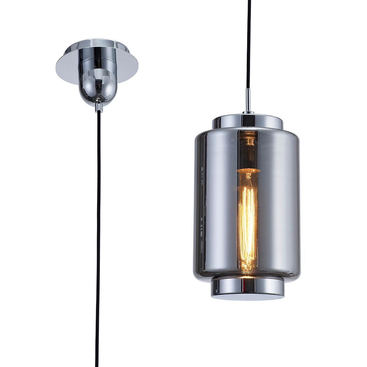 Jarras 20cm Small 1 Light Glass Pendant Light - Chrome & Ash Grey