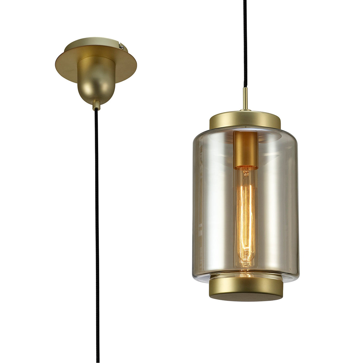 Jarras 20cm Small 1 Light Glass Pendant Light - Matt Gold & Cognac