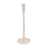 Jellicoe Candle Holder 30.5cm in cream aluminium, with a slender textured stem, flared cup for a taper candle, and an irregular flat base, shown on a plain white background.
