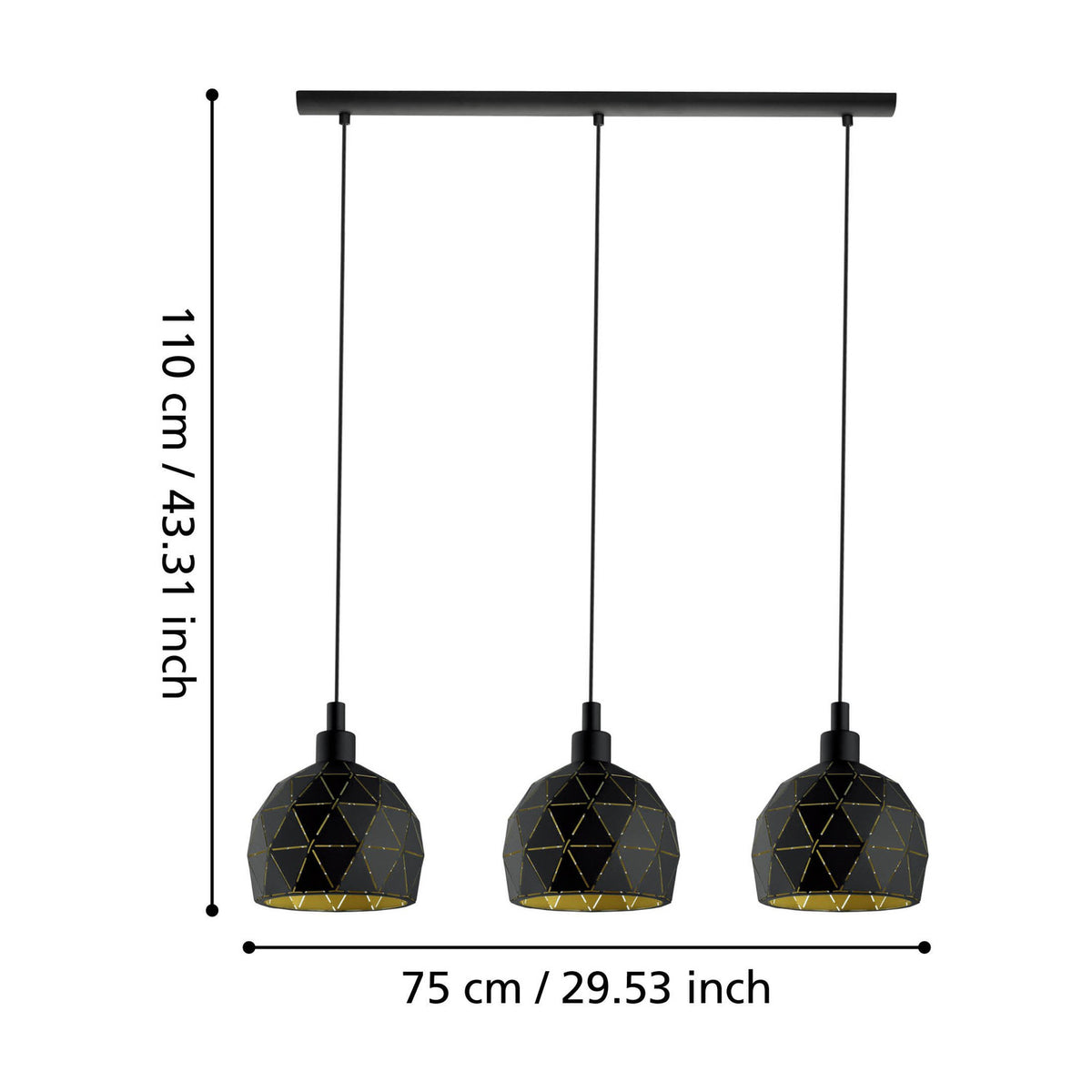 Jelvine Linear Pendant Light - Black & Gold