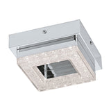 Jinelle LED Flush Ceiling Light in chrome, a compact square fixture with a sparkling crystal-effect frame around a mirrored centre, shown on a plain white background.