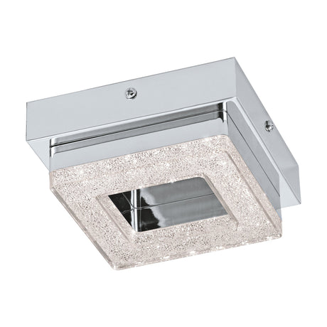 Jinelle LED Flush Ceiling Light in chrome, a compact square fixture with a sparkling crystal-effect frame around a mirrored centre, shown on a plain white background.