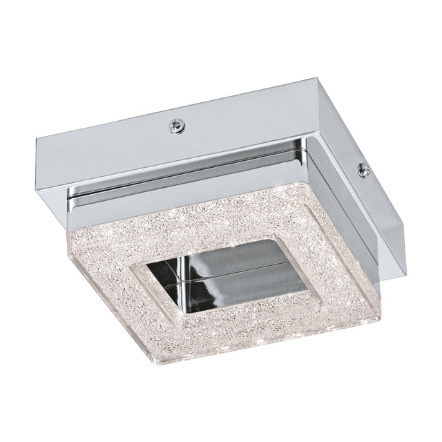 Jinelle LED Flush Ceiling Light in chrome, a compact square fixture with a sparkling crystal-effect frame around a mirrored centre, shown on a plain white background.