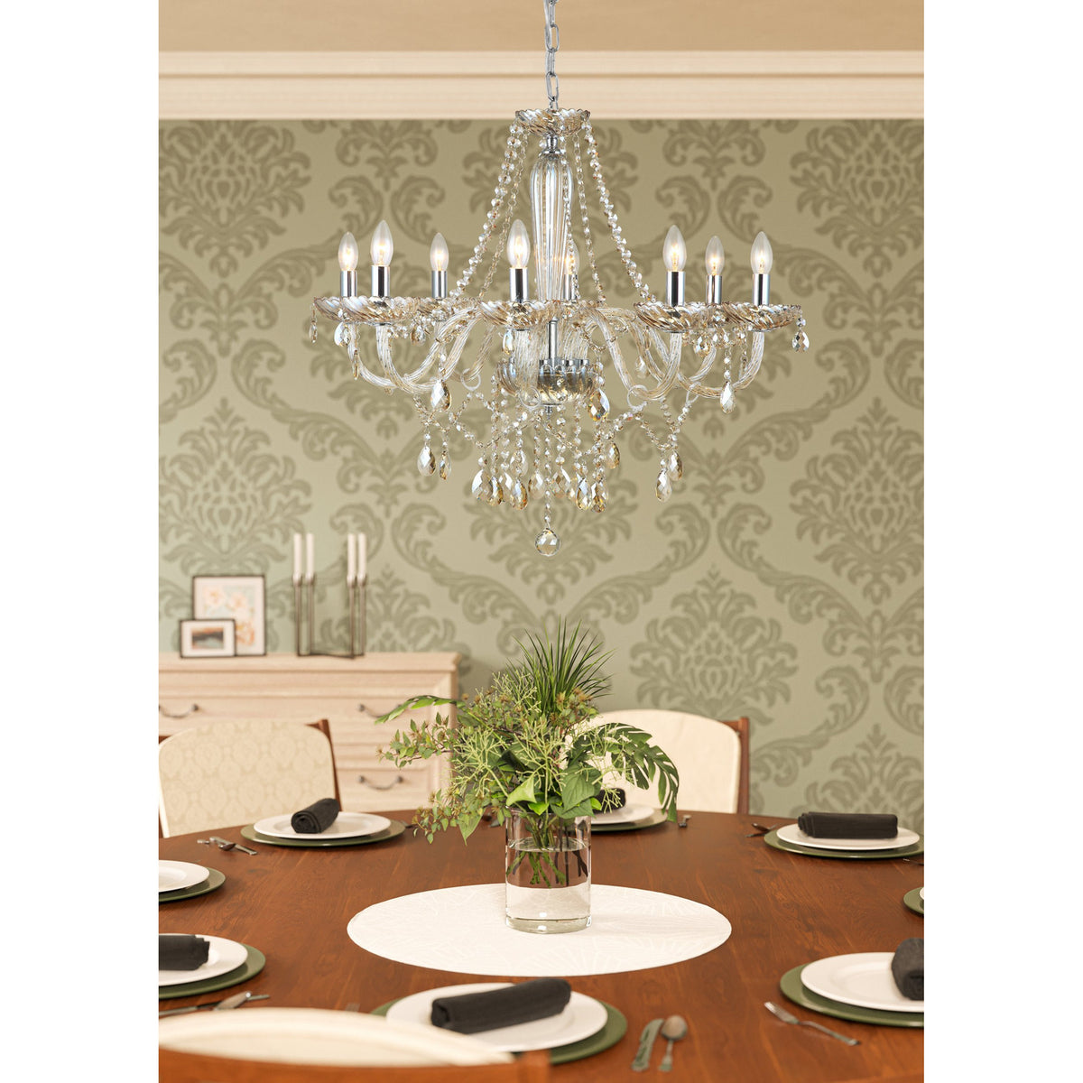 Joressa Glass 8 Light Pendant - Chrome