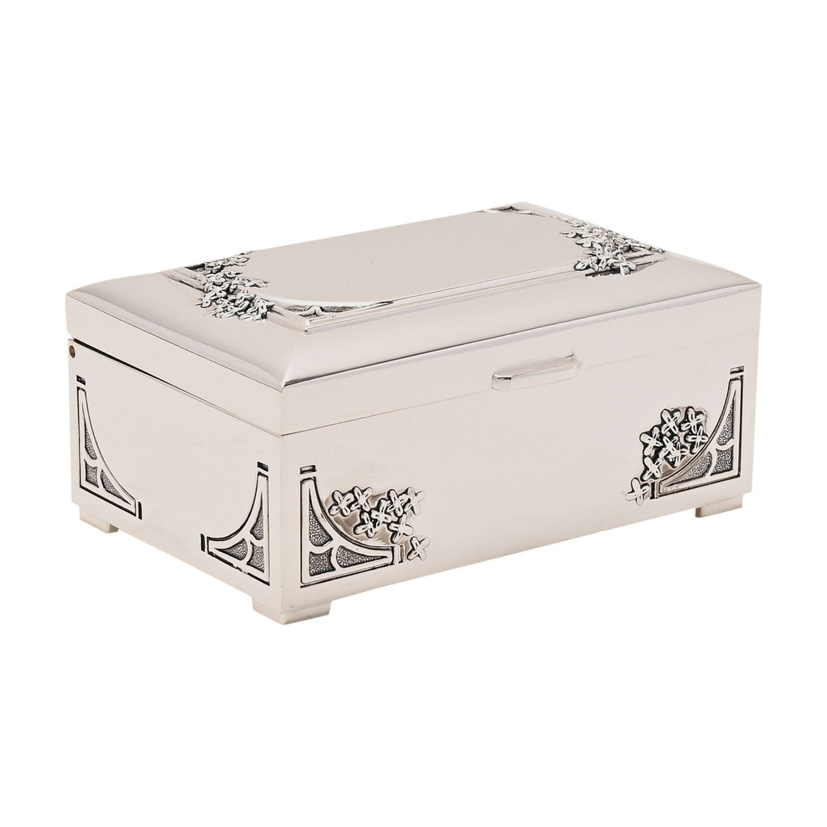 Flower Oblong Engravable Silverplated Trinket Box - Silver