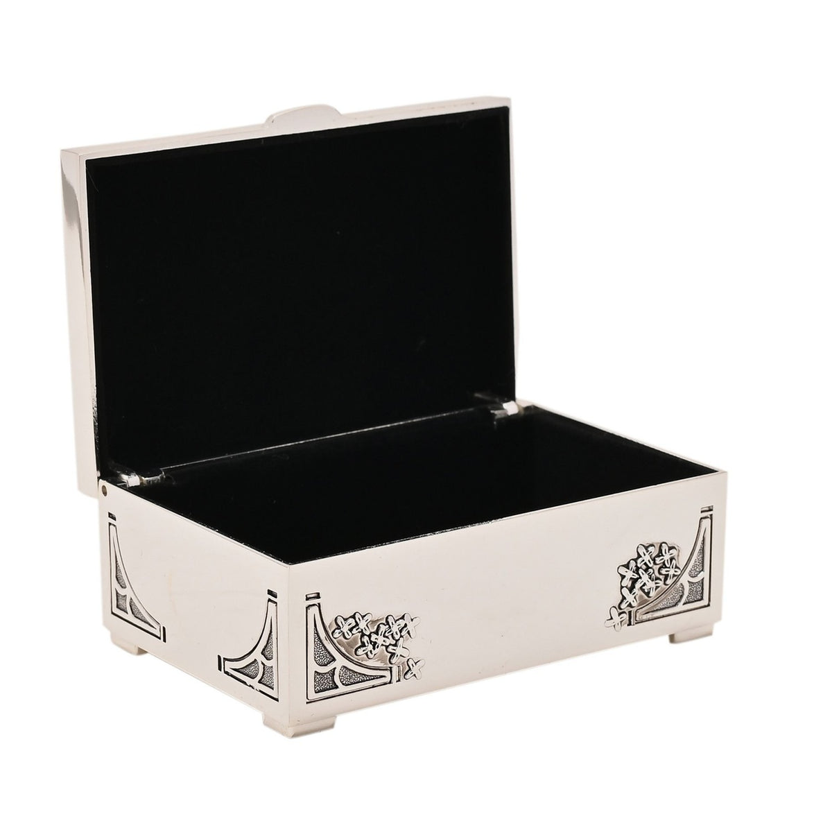 Flower Oblong Engravable Silverplated Trinket Box - Silver