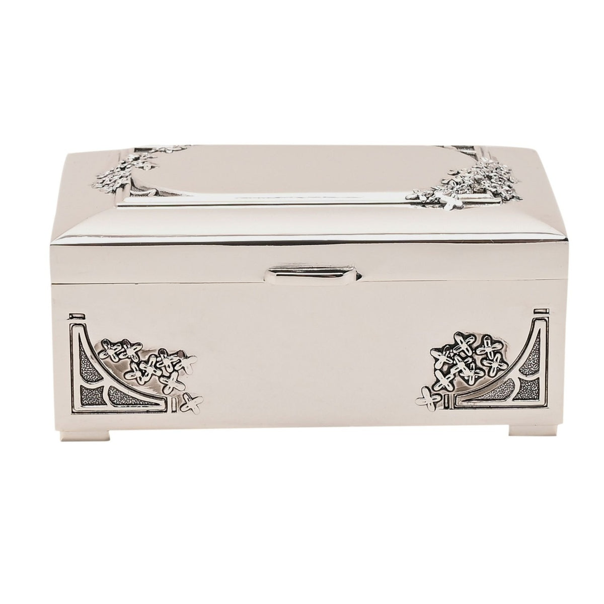 Flower Oblong Engravable Silverplated Trinket Box - Silver