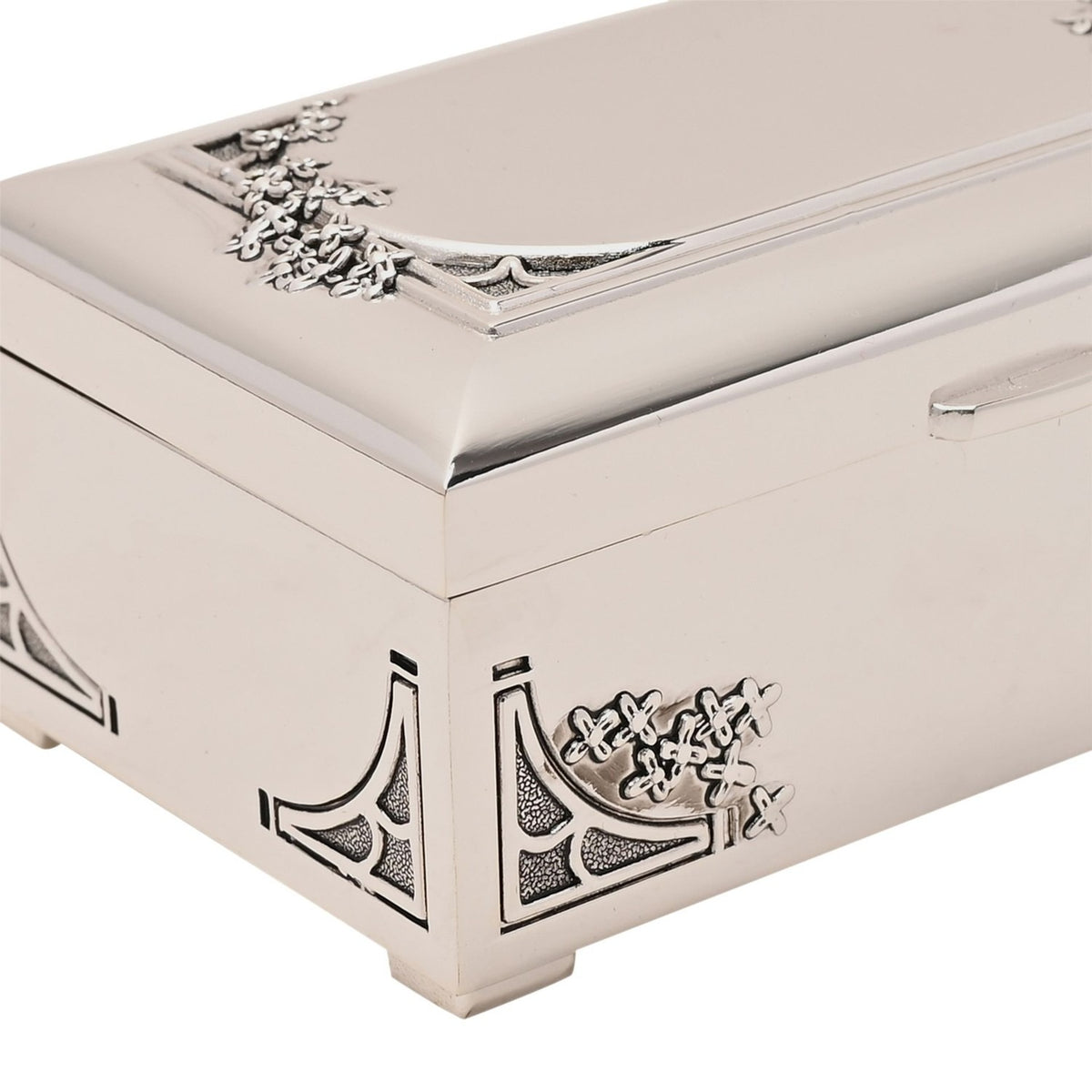 Flower Oblong Engravable Silverplated Trinket Box - Silver