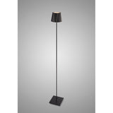 The K2 LED Battery Operated Outdoor Floor Lamp 2.2W 3000K in black features a slim pole, square base, and small pleated shade, shown against a plain gray background.