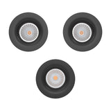 Set of three round Kamarne LED downlights with black trim, aluminium body, and silver reflector detail, shown on a plain white background.