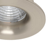 Close-up of the Kamarne LED Downlight, round satin nickel trim with brushed aluminium finish and faceted reflector housing, from the set of 3.