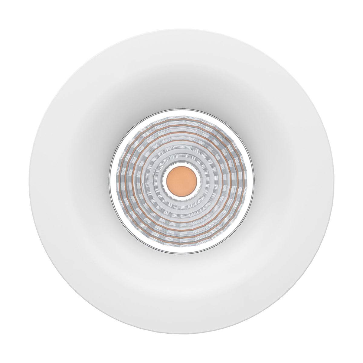 Kamarne LED Downlight, 8.8cm round white aluminium fixture with a faceted reflector set in a smooth dished bezel, shown face-on against a plain white background.