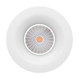 Kamarne LED Downlight, 8.8cm round white aluminium fixture with a faceted reflector set in a smooth dished bezel, shown face-on against a plain white background.